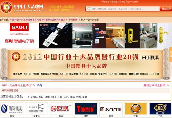 2012中国锁具十大品牌投票正在火热进行中