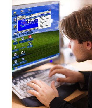 Man using JAWS at a computer